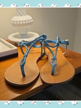 RALPH LAUREN SIZE 7 TURQUOISE BLUE BRAIDED SANDALS FLIP FLOPS LOT5724